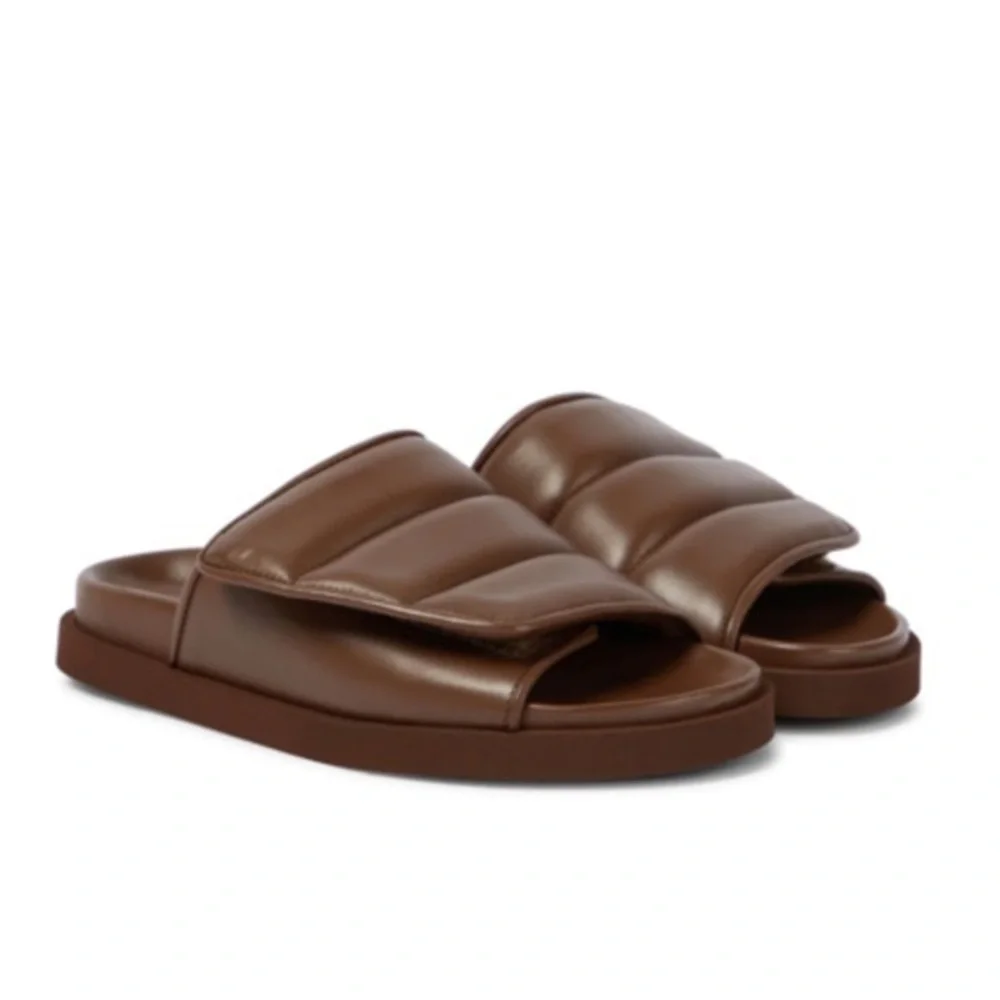 Gia Borghini Sandals Padded Strap Slides Quilted in Coffee Brown
